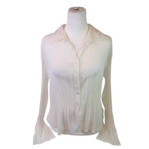 Jessica Simpson White Mesh Button Down Long Sleeve Top Size 12